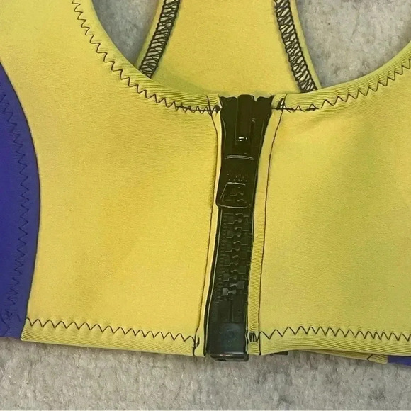 Lisa Marie Fernandez Size II Scuba Zip Up Color Block Neoprene Bikini Top Yellow - Picture 5 of 8